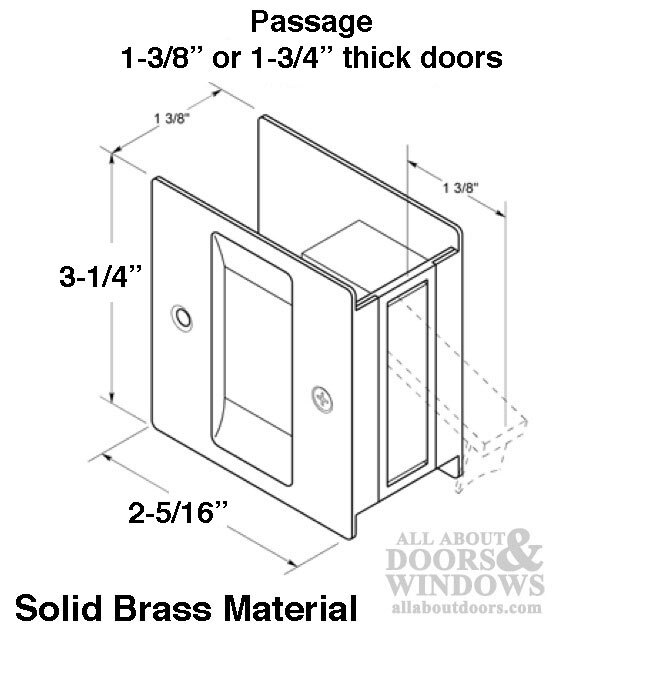 Pocket Door Pull, Passage 3-1/4 x 2-1/4 - Choose Finish