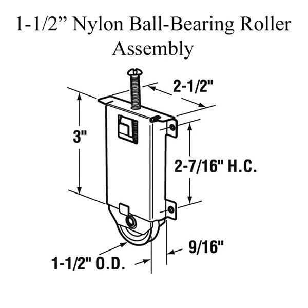 thumbnail image 2 of Slide-Co 161882 Mirror Door Roller Assembly - 1-7/16" Nylon Flat Roller, Single (For Sliding Closet Doors) 2 of 12