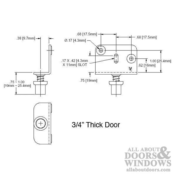 Spring Guide for 3/4 Inch Wood Bi-fold Closet Door - Dimensions