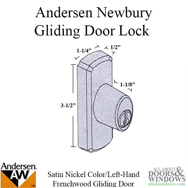 Andersen Gliding Door Hardware - Newbury Outside Keylock with Housing - Schlage Keyway - Satin Nickel Finish - Left-Handed (As Viewed from Outside) - Dimensions
