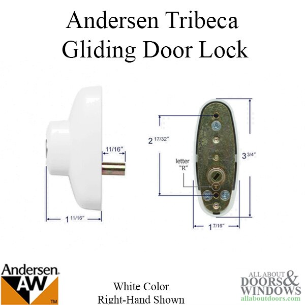 Andersen Tribeca Right Hand Exterior Lock for Frenchwood Sliding Door | White Finish