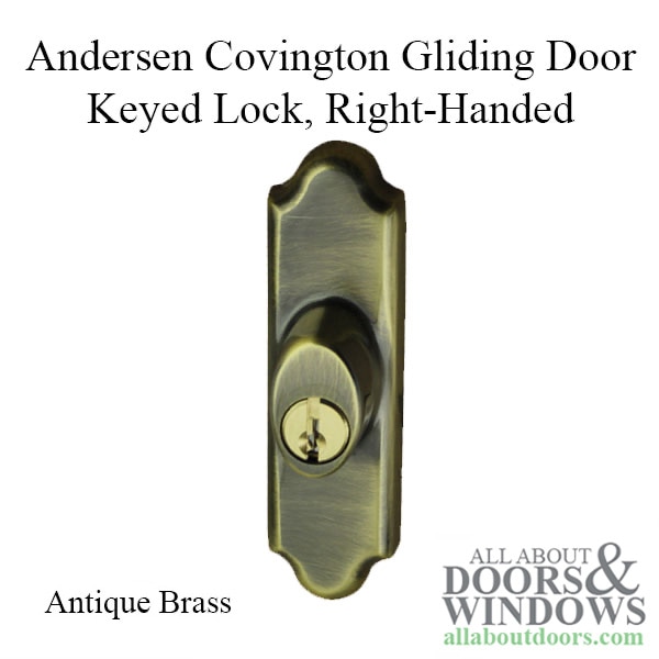 Covington Style Exterior Keyed Lock with Schlage Keyway - Right-Handed - Antique Brass Finish for Andersen Gliding Patio Doors