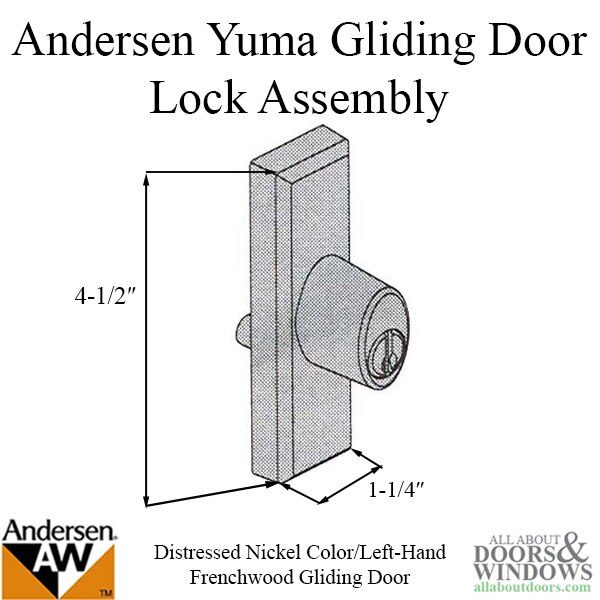 Andersen Gliding Door Yuma Lock Assembly with Keys - Left-Handed - Dimensions