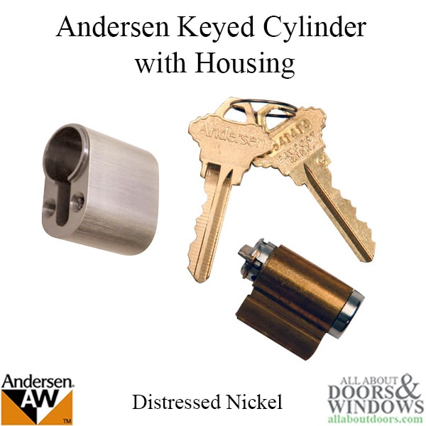 Andersen Hinged Patio Door Keyed Cylinder with Housing - Distressed Nickel