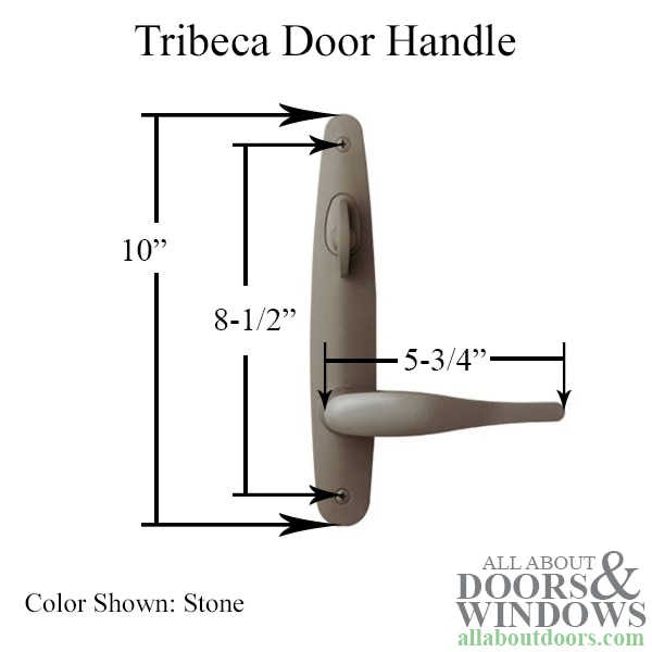 Andersen Hinged Patio Door Hardware Set - Tribeca Style in Stone Finish - Dimensions
