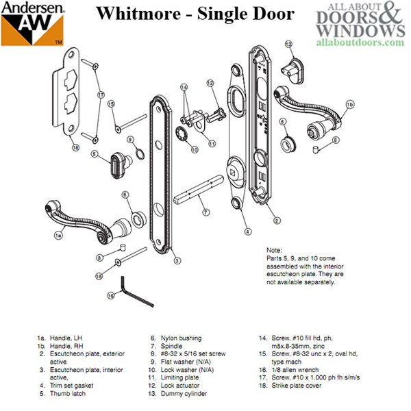 Andersen Whitmore Single Active Door Complete Handle Trim Set