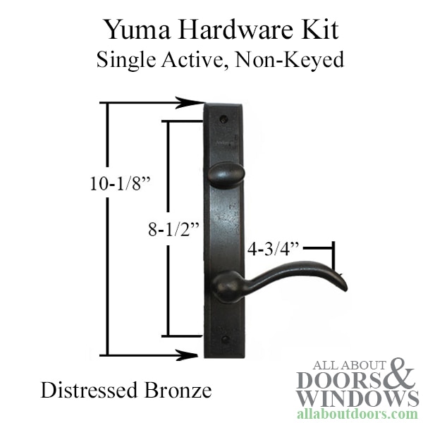 Andersen Hinged Patio Door Hardware Set - Yuma Style in Distressed Bronze Finish - Dimensions