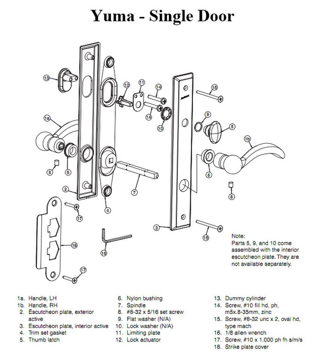 Andersen Yuma Single Door Hardware Kit - Active, Non-Keyed