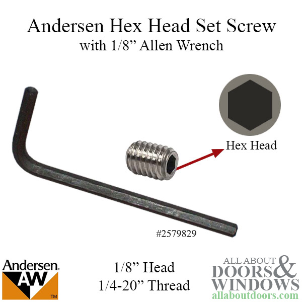 set screw w/wrench, 1/4-20 thread for Andersen door handles