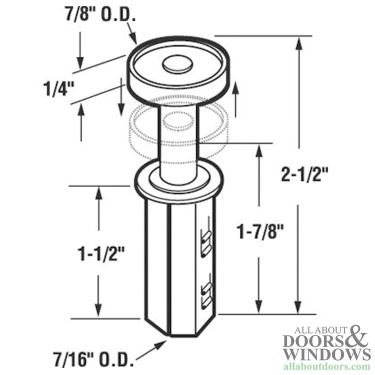 Top Pivot Roller Guide Wheel for Wood Bi-Fold Door - Acme No. 2064 - Dimensions