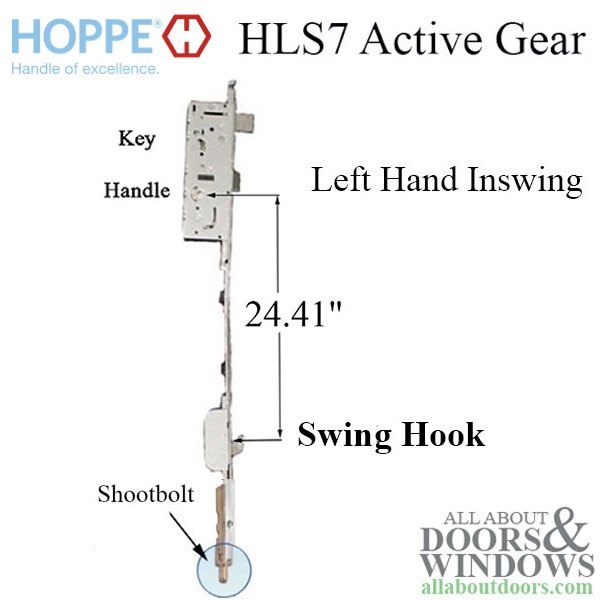 HOPPE HLS7 swinghook with active gear shootbolt, 45/92 hook at 24.41 inch LHIS