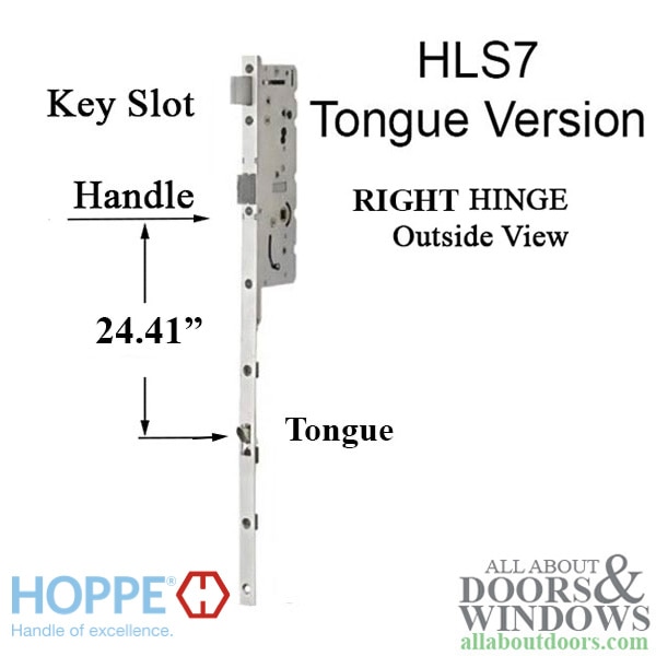 HOPPE HLS7 16mm active gear multipoint lock, 45/92, right hand tongue at 24.41"