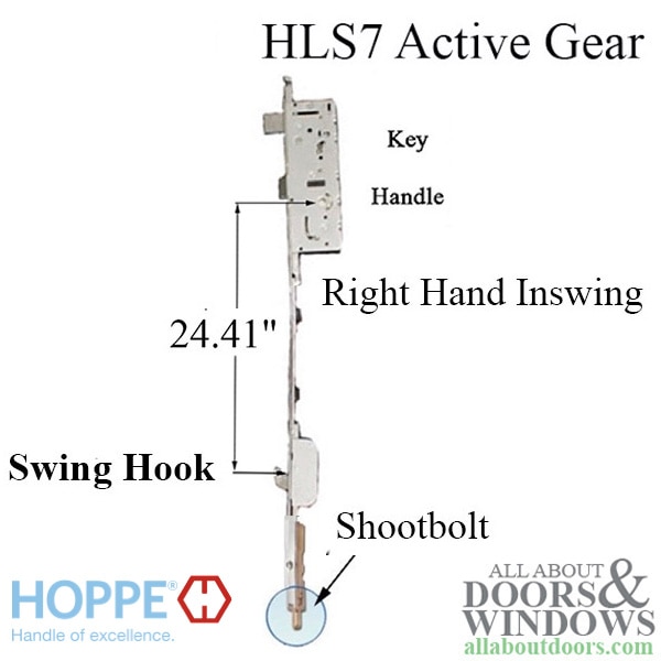 HOPPE HLS7 16mm gear 45/92 shootbolt with 36" handle height with hook at 24.41"