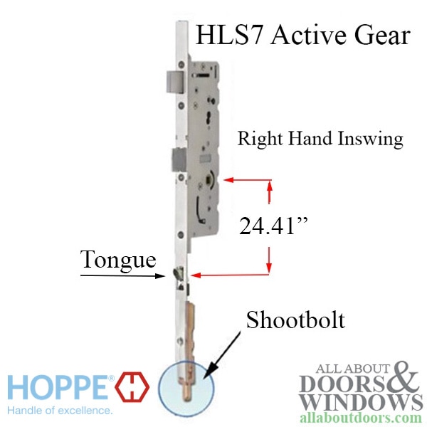 HOPPE HLS7 16mm right handed active tongue-shootbolt gear 45/92