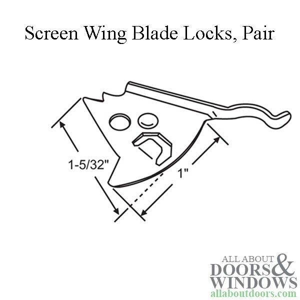 Andersen Screen Wing Blade Locks - Sold in Pairs (Left and Right Lock) - Dimensions