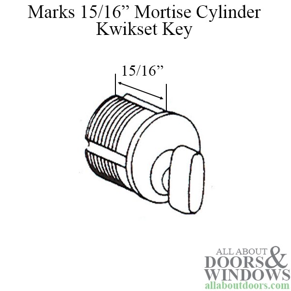 Marks 15/16" Mortise Cylinder, Threaded Kwikset Key