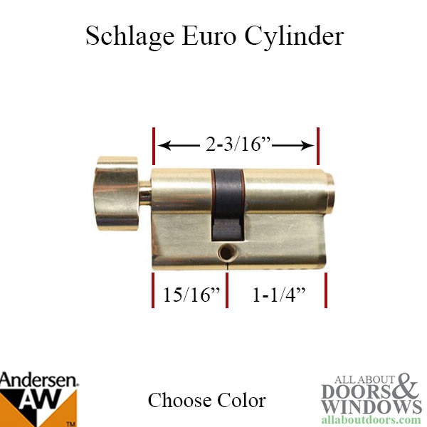 Keyed Schlage Euro Cylinder for Andersen Storm Door - Profile Dimensions