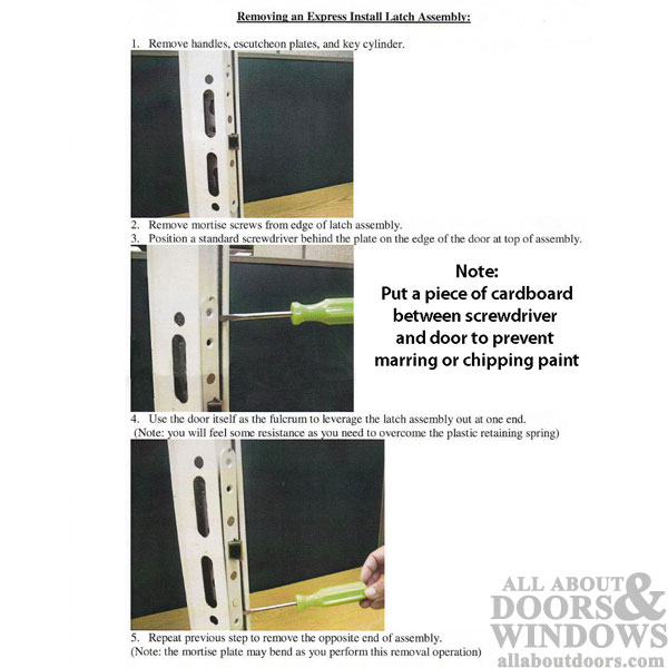 Diagram showing how to remove a mortise lock from door frame