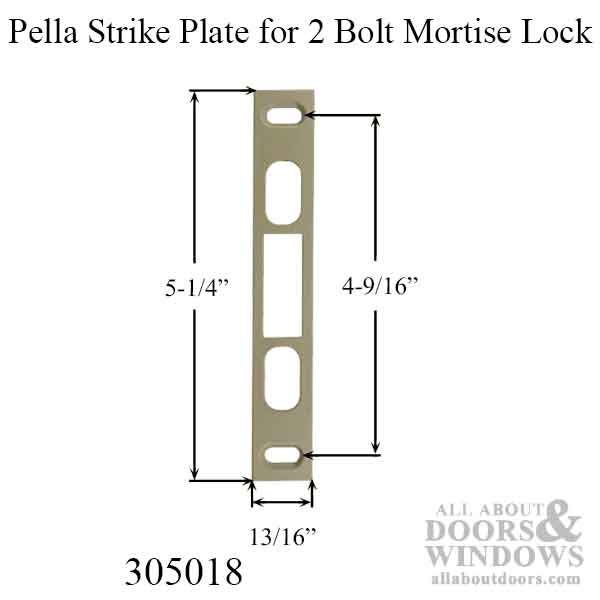 Pella 2‑Bolt Mortise Strike Plate – Dimensions