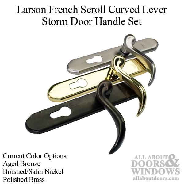 Larson French Scroll Curved Lever Storm Door Handle Color Choices