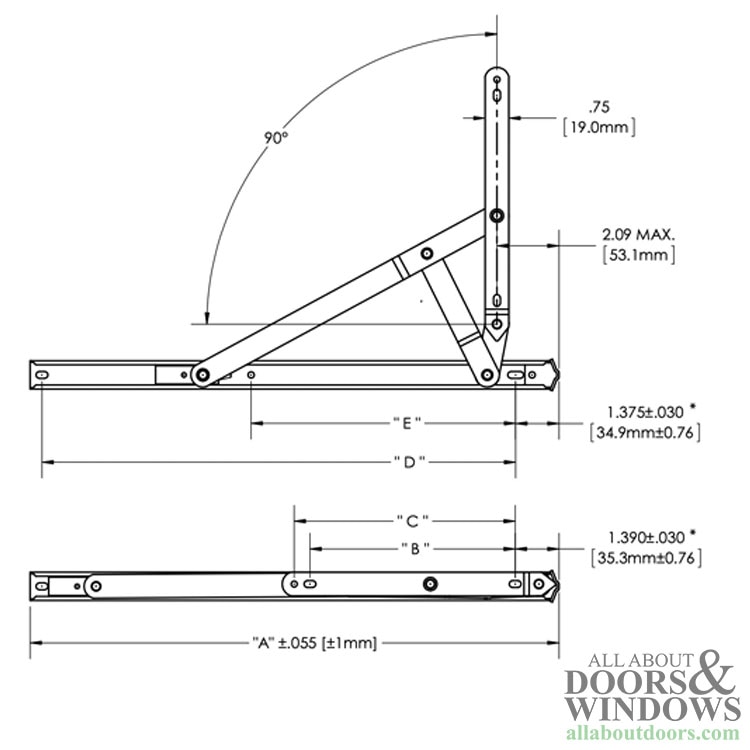 Specs: Anderberg 333SS Egress Hinge – 16 Inch Track