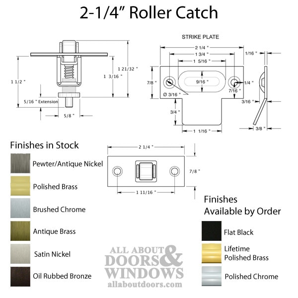 2-1/4" Roller Catch, Solid Brass