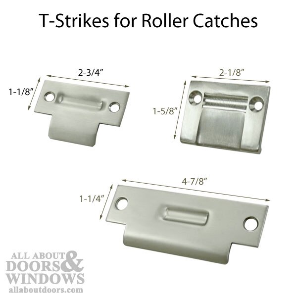 2-3/4" T-Strike for Roller Catch, Solid Brass - Choices and Dimensions