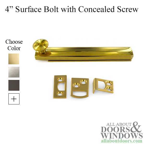 4 Concealed Screw Surface Bolt Brass Choose Finish