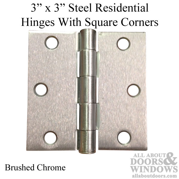 3 x 3 Inch Residential Door Hinges – Square Corners – Steel – Pair – Choose Color