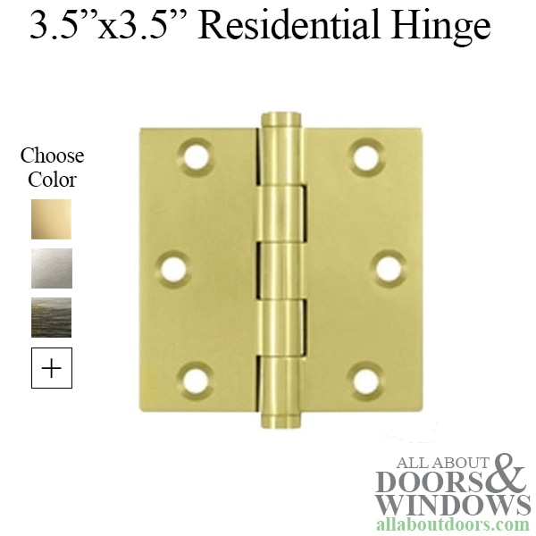 3.5 x 3.5 Inch Solid Brass Door Hinges – Square Corners – Pair – Choose Color