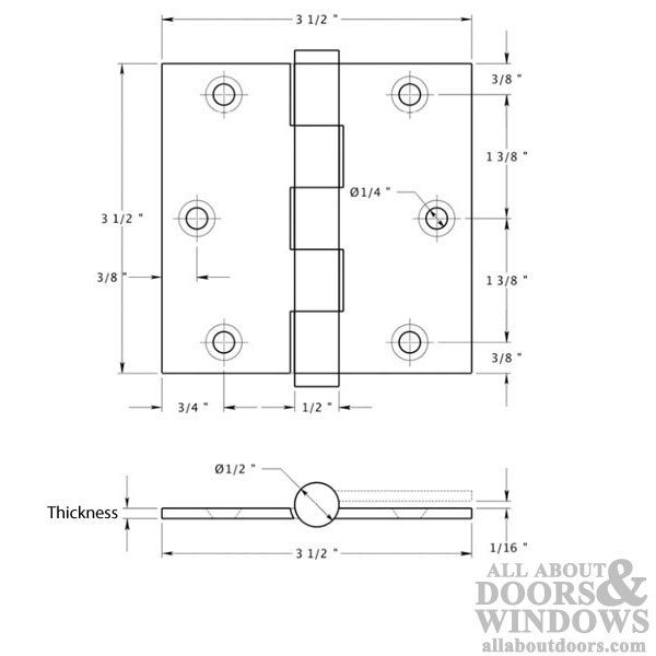 3 5 X 3 5 Inch Square Corners Standard Hinges Solid Brass Pair Choose Color