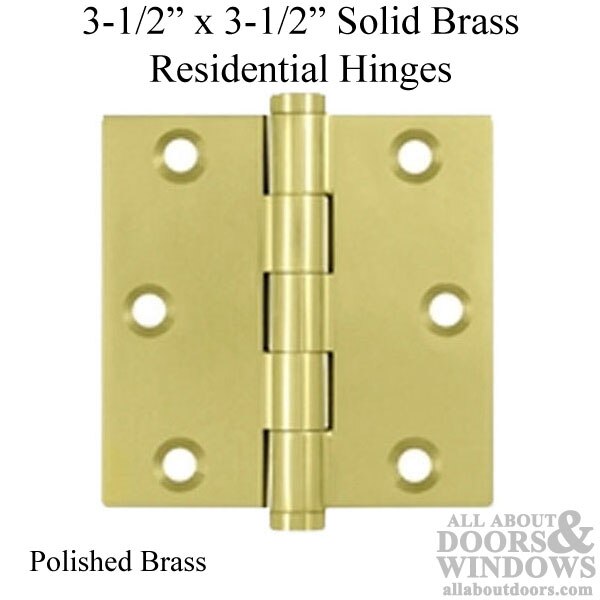3.5 x 3.5 Brass Hinges – Square Corners – Pair