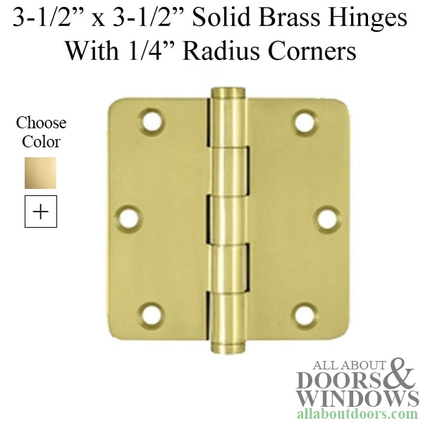 3.5 x 3.5 Inch Solid Brass Hinges – 1/4" Radius Corners – Heavy Duty – Pair – Choose Color