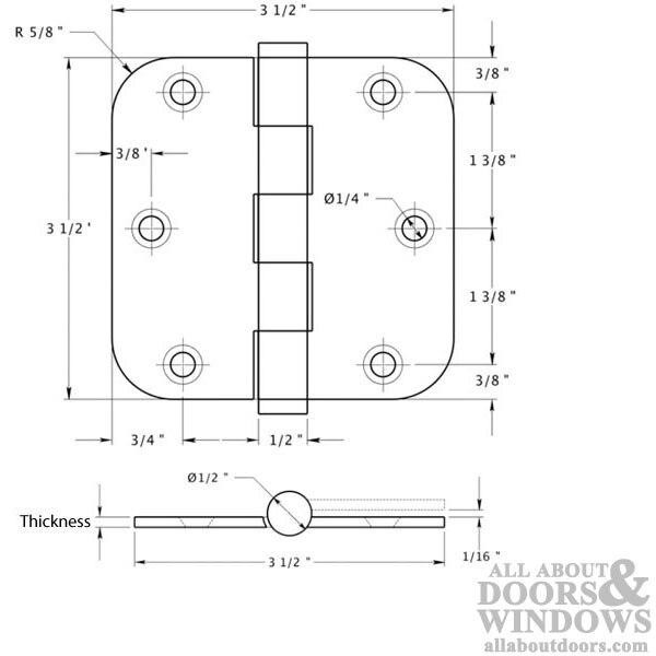 Specs: 3.5 x 3.5 Brass Hinge – 5/8 Radius Corners