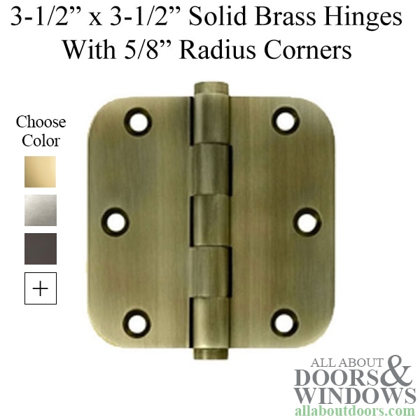 3.5 x 3.5 Inch Solid Brass Door Hinges – Square Corners – Pair – Choose Color