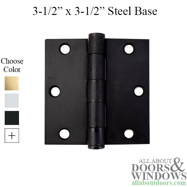 3.5 x 3.5 Inch Steel Door Hinges – Heavy Duty – Square Corners – Pair – Choose Color