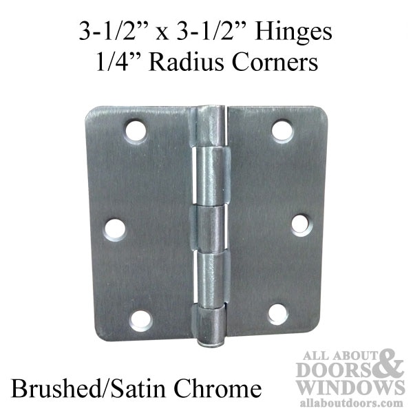 3.5 x 3.5 Inch Residential Door Hinges – 1/4" Radius Corners – Satin Chrome – Pair