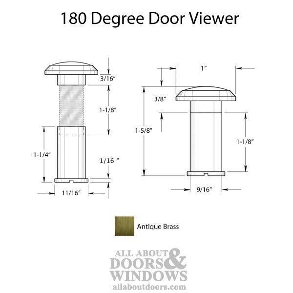 180 Degree Door Viewer for 11/4 in to 2 in thick Doors Antique Brass