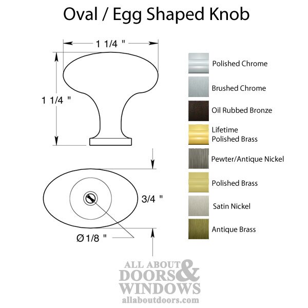 Oval Egg Shaped Knob - Cabinet and Furniture Hardware - Profile Dimensions