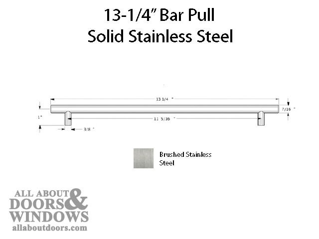 13-1/4" Bar Pulls, Solid Stainless Steel | Sleek Cabinet and Drawer Handles - Profile Dimensions