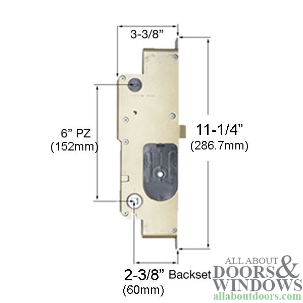 Peachtree IPD French Mortise Lock XO Right Hand Inswing Single Point Active Door Lock - Dimensions