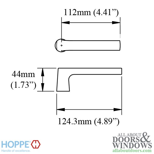 Fixed Dallas Lever Handle for Dummy Handlesets - Dimensions