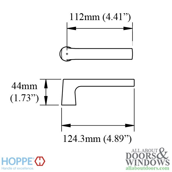 Dallas Lever Handle for HOPPE Active or Inactive Quick Fit Handle Set - Dimensions