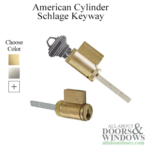 Cylinder, 1 x 1-7/8 tail Piece, for 1-3/4 or 2-1/4 door Schlage Key - Satin  Brass