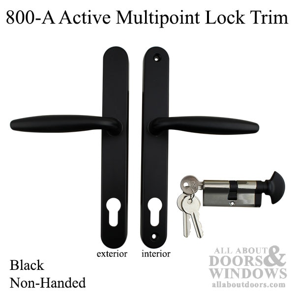 Active Handleset 800A Euro – Non-Handed Multipoint Lock Trim – Black Finish