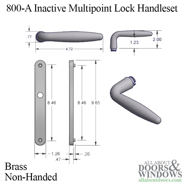 Specs: 800A Inactive Handle Set – Solid Brass – Non-Handed