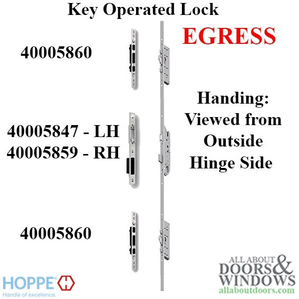 Hoppe Key Operated Multipoint Lock, 1-3/4" Backset, 85.43"-94.49" Doors - Egress, Panic Function