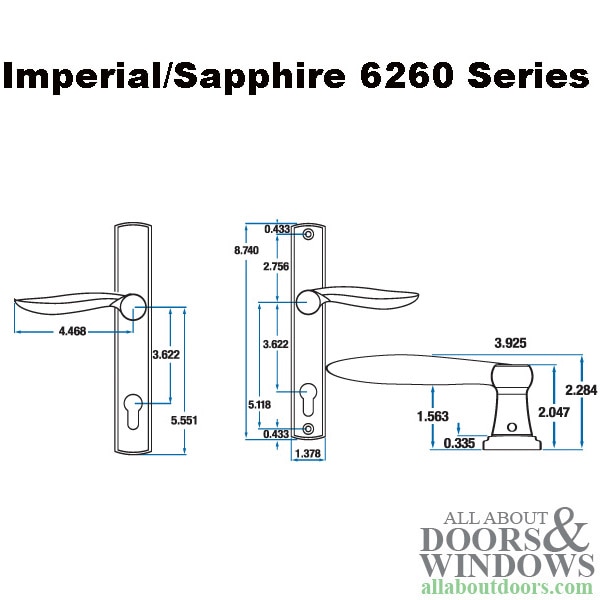 Specs: Imperial 6260 Dummy Handleset for Multipoint Lock