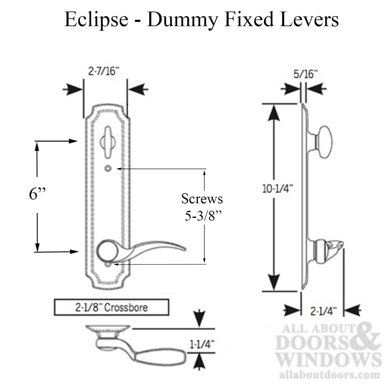 Trilennium Eclipse Handle Set, Fixed Dummy 6" PZ - Decorative Door Hardware Dimensions