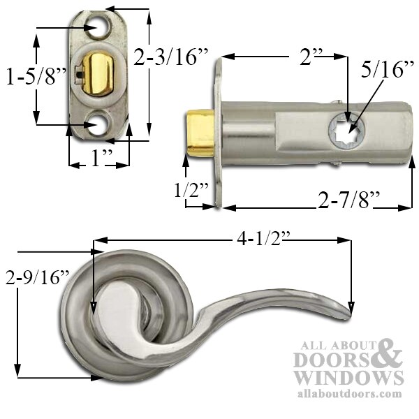 Curved Lever Passage Hardware Kit with 2 Inch Backset Choose Color